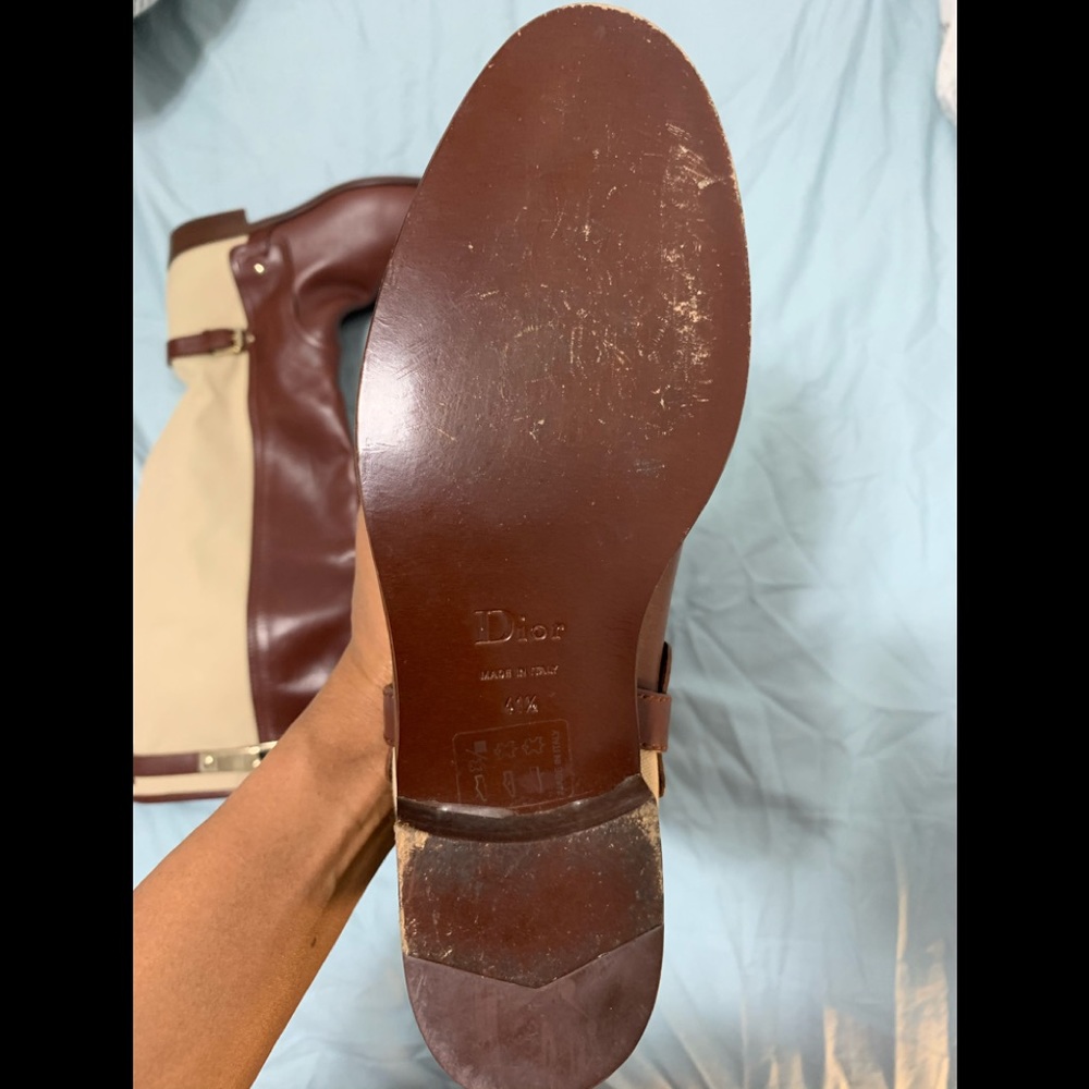 Dior Two Tone Leather and Canvas Buckle Boots